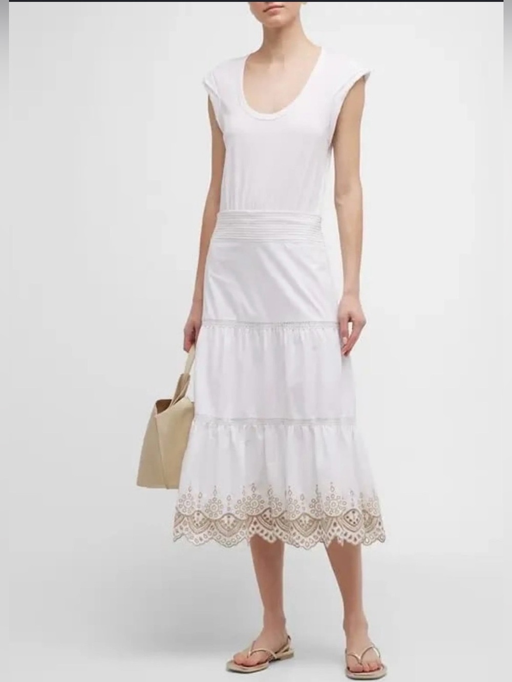 Veronica Beard Amaia Eyelet Detail Tiered Cotton Dress